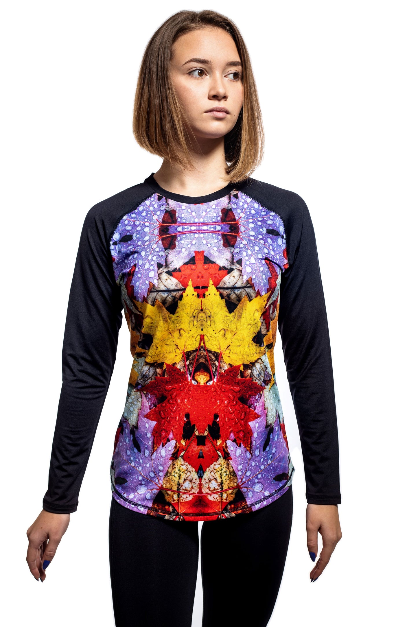 Дамска тениска с дълъг реглан-ръкав обло деколте