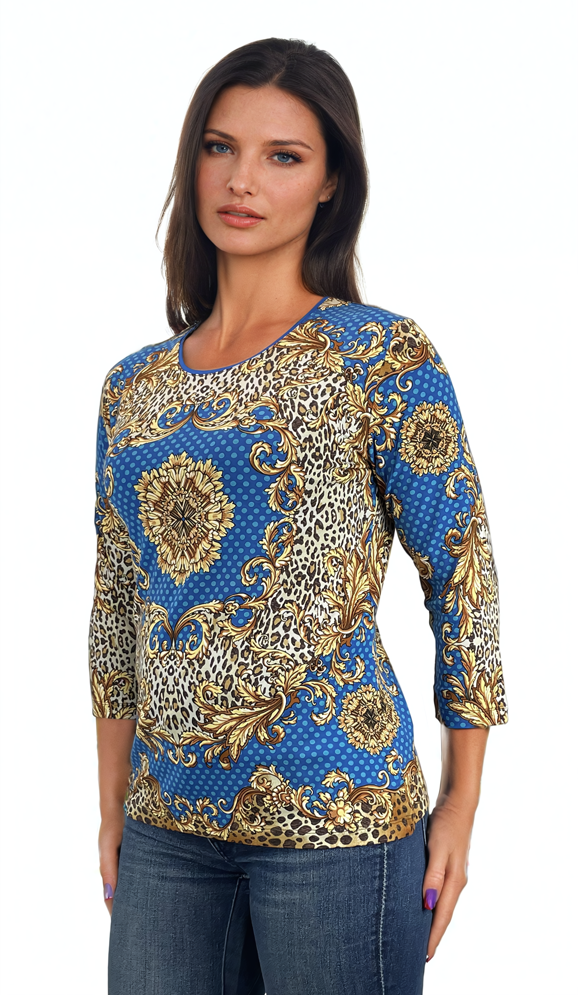 Дамска блуза - тениска с 3/4 ръкав обло деколте