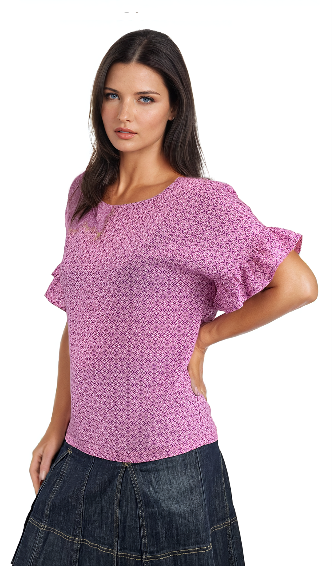 Дамска блуза къс ръкав обло деколте