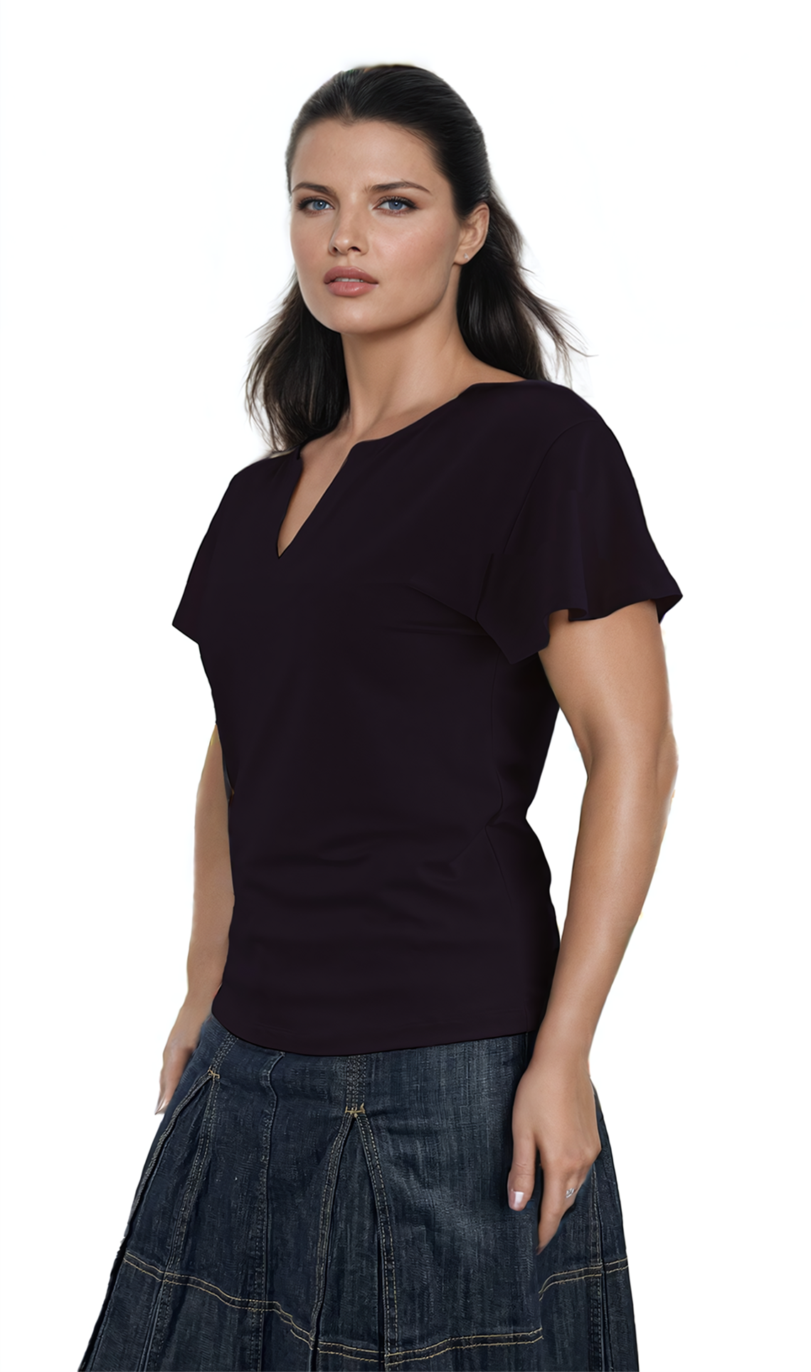 Дамска блуза - тениска къс ръкав остро деколте