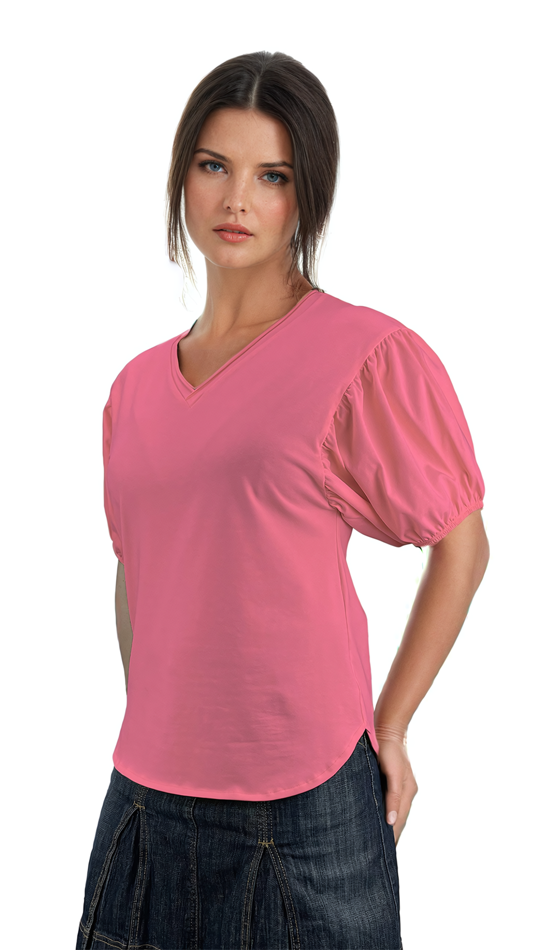 Дамска блуза - тениска къс ръкав остро деколте