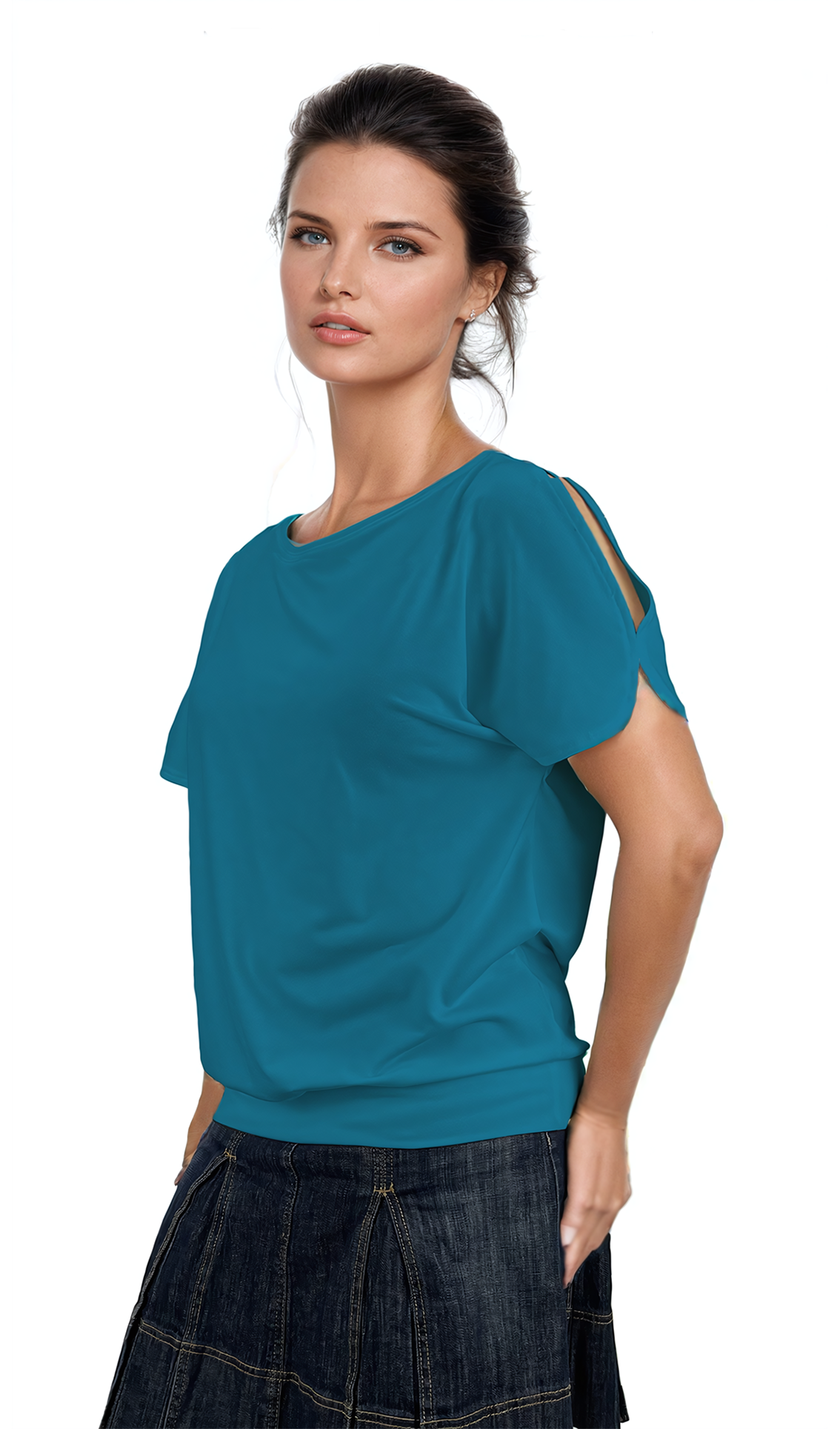 Дамска блуза - тениска къс ръкав обло деколте