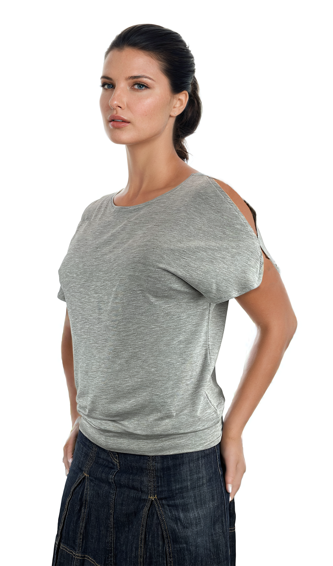 Дамска блуза - тениска къс ръкав обло деколте