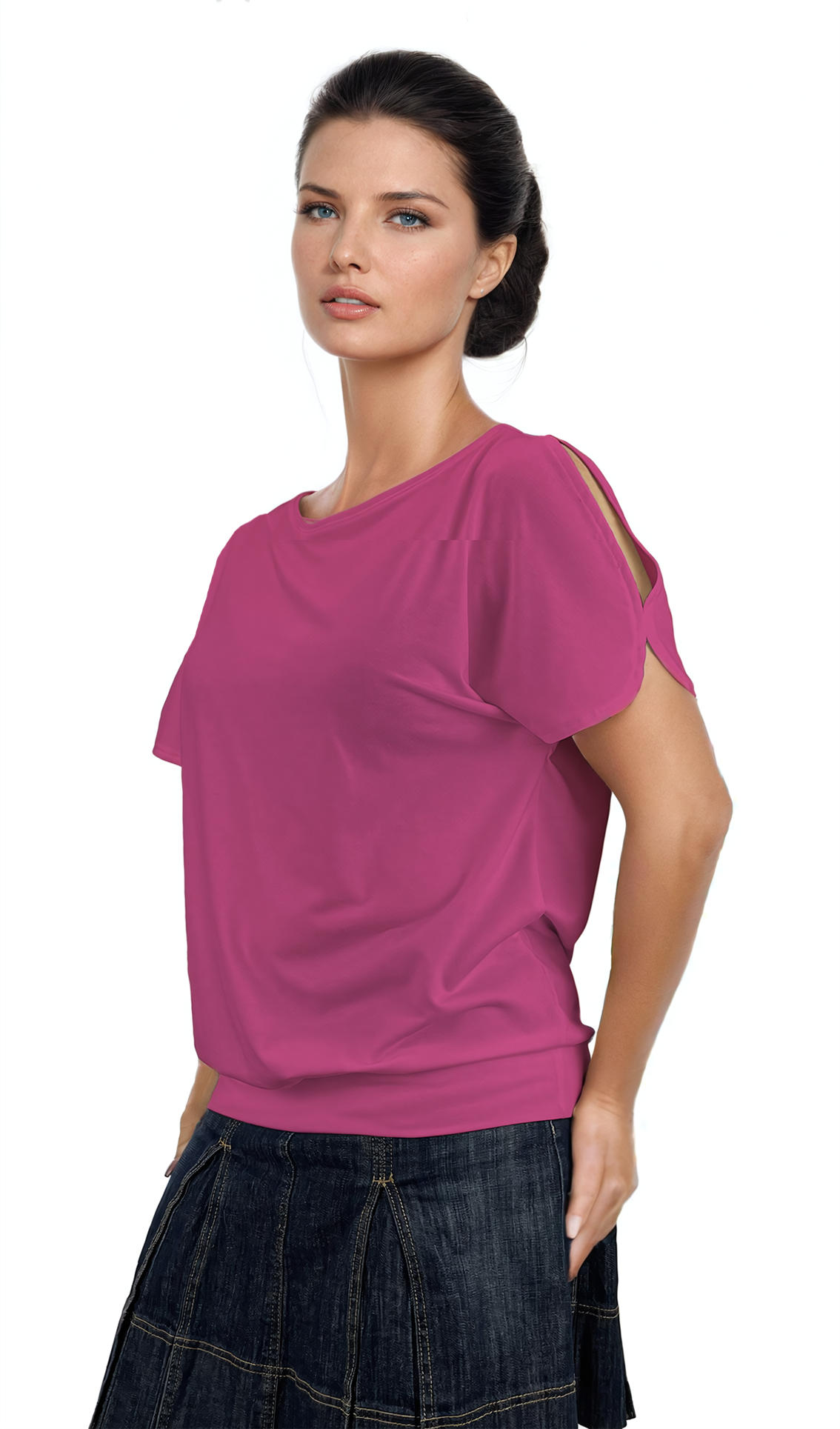 Дамска блуза - тениска къс ръкав обло деколте