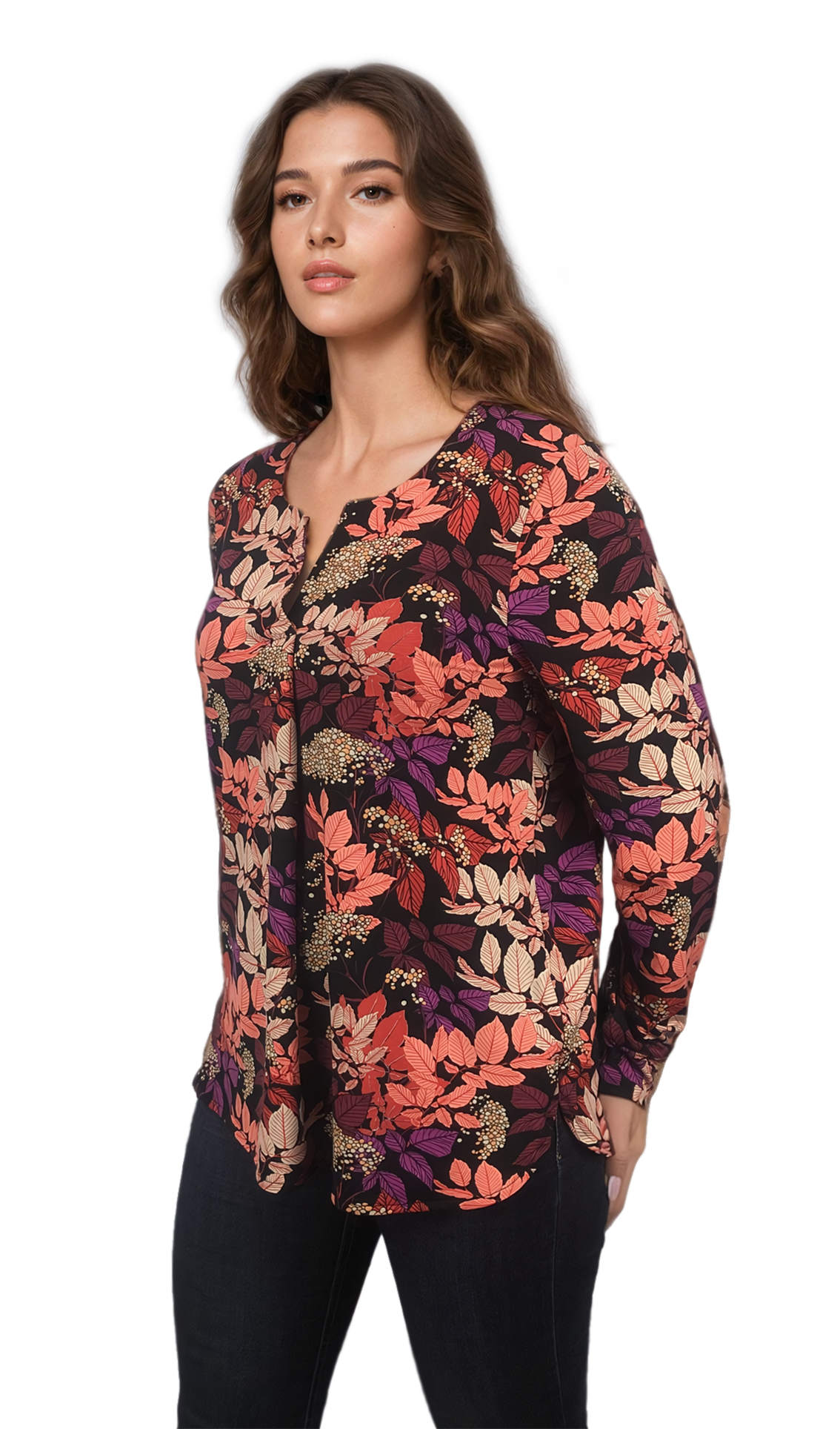 Дамска блуза-туника с дълъг ръкав остро деколте