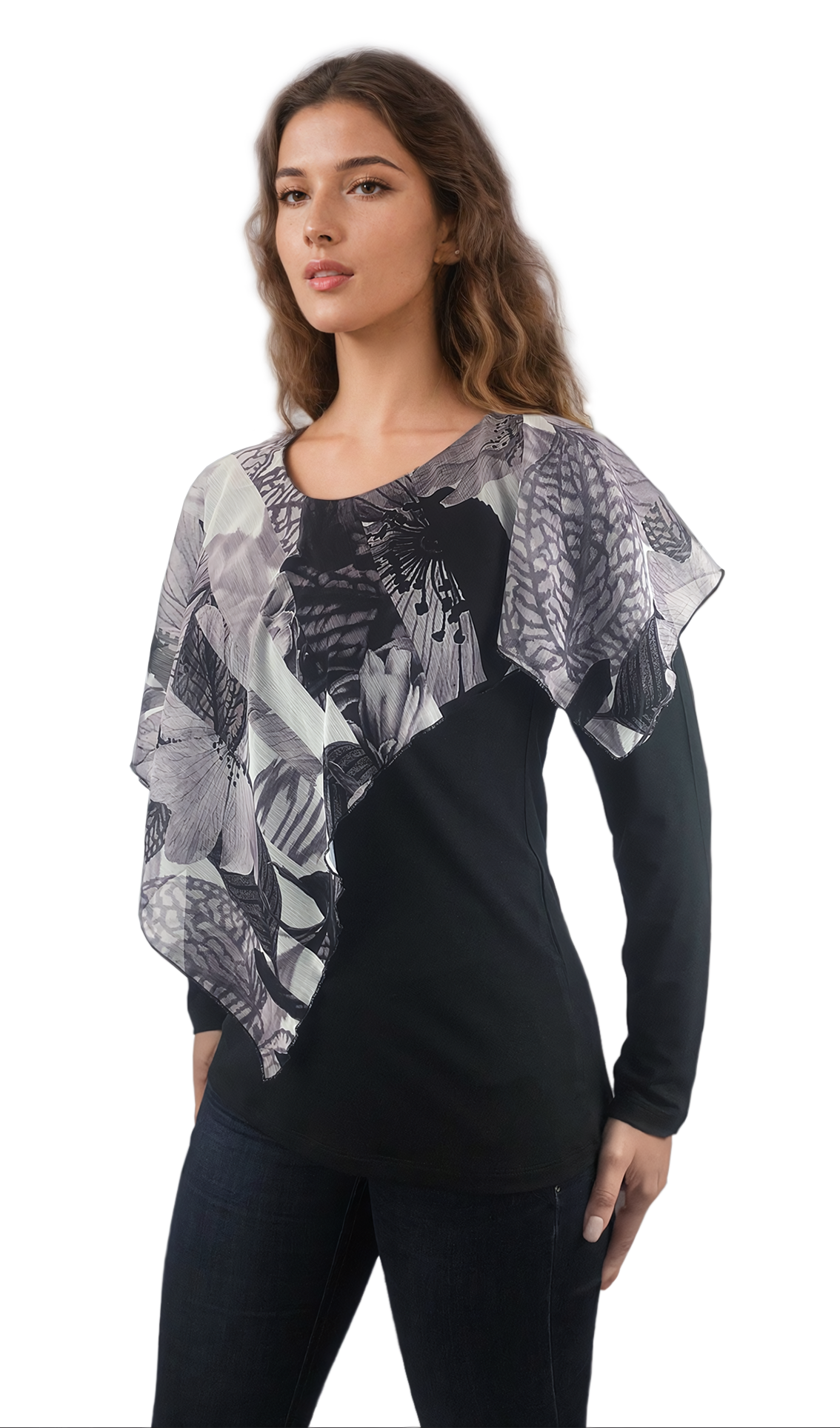 Дамска блуза - тениска с дълъг ръкав обло деколте