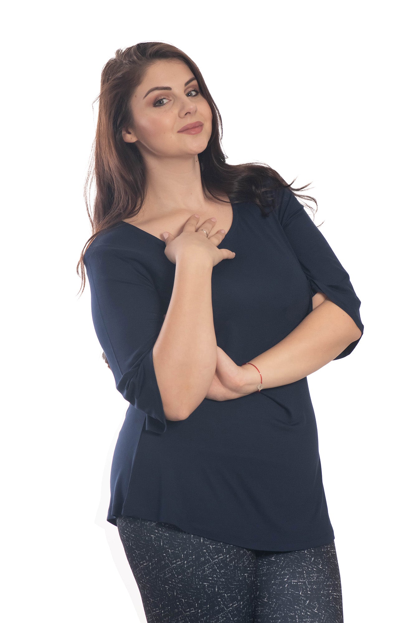 Дамска  туника с 3/4 ръкав обло деколте