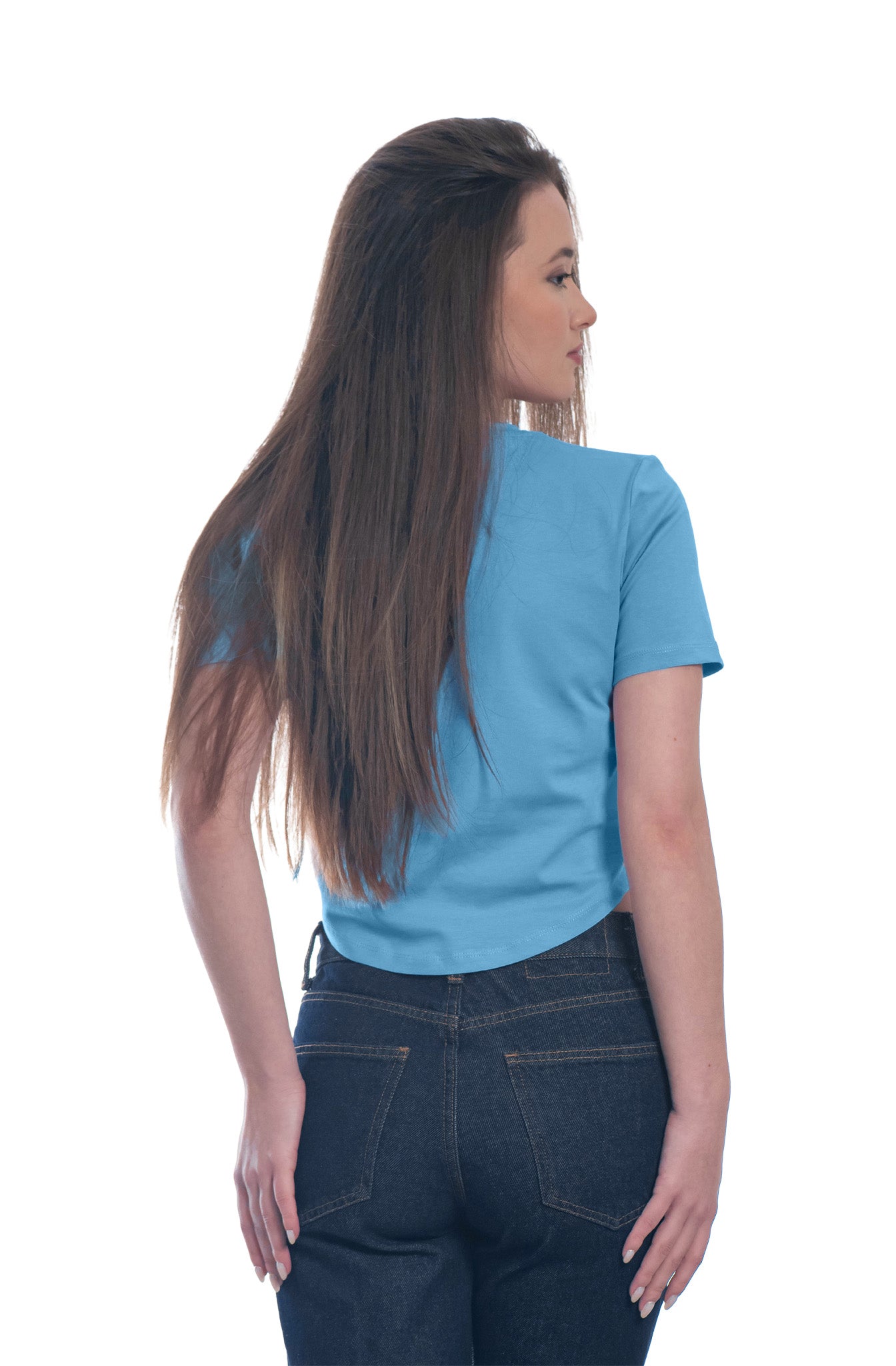 Дамска кроп топ тениска с къс ръкав обло деколте