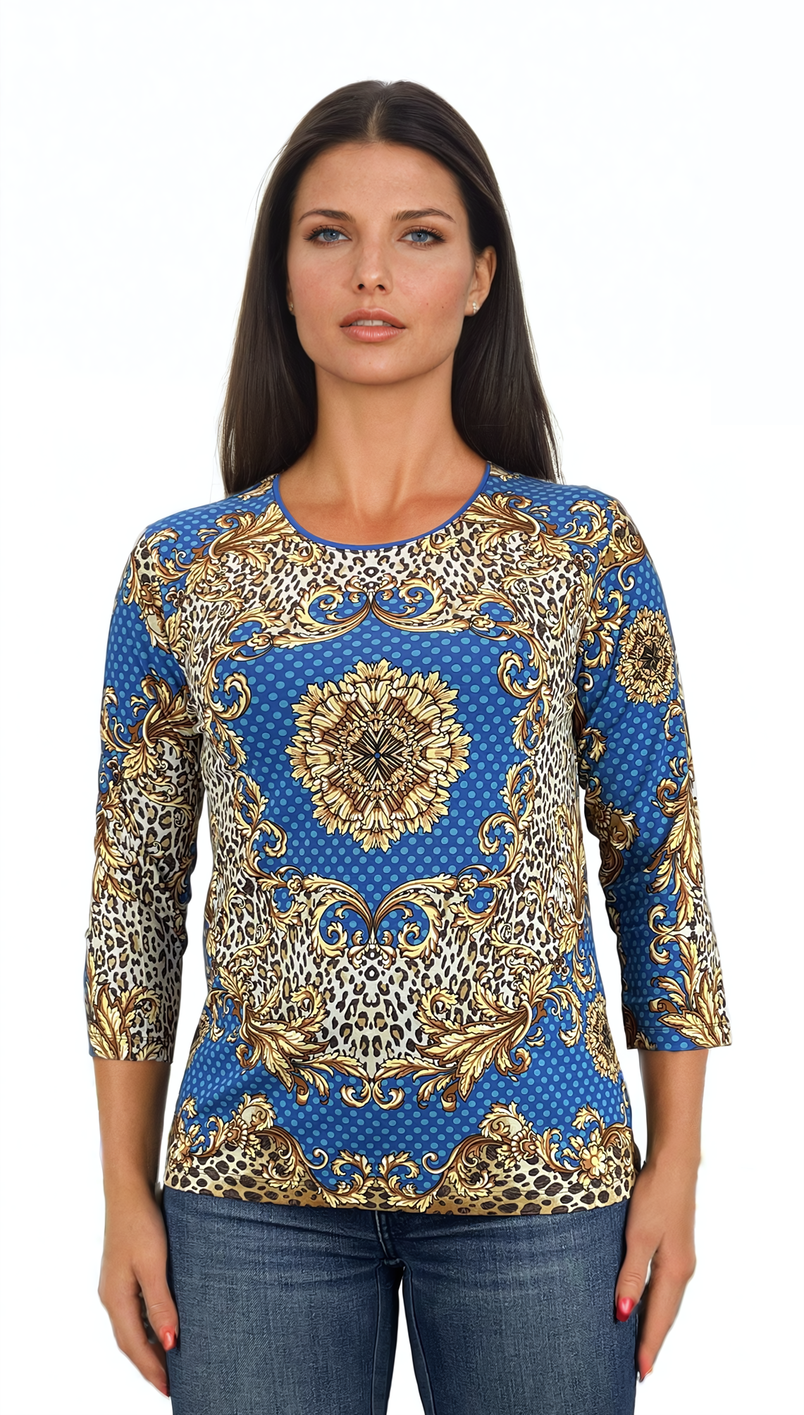 Дамска  блуза - тениска с 3/4 ръкав обло деколте