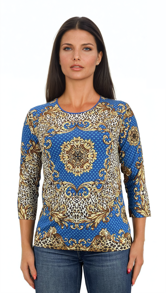 Дамска  блуза - тениска с 3/4 ръкав обло деколте