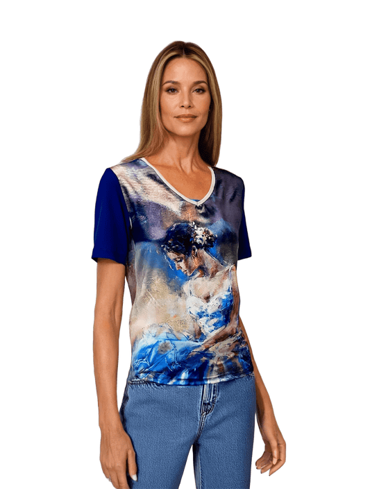 Дамска  тениска с къс ръкав остро деколте