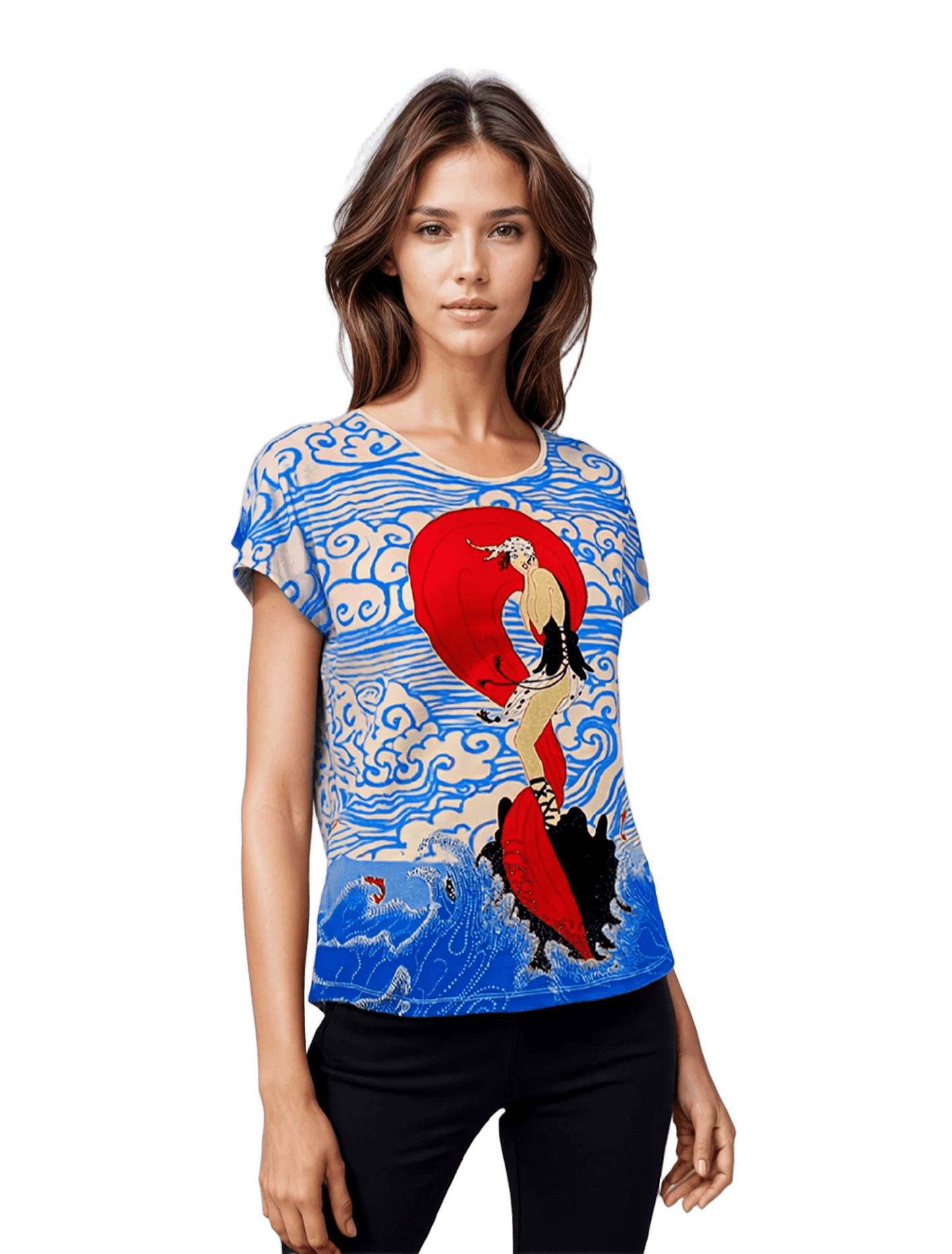 Дамска  блуза - тениска с къс ръкав обло деколте