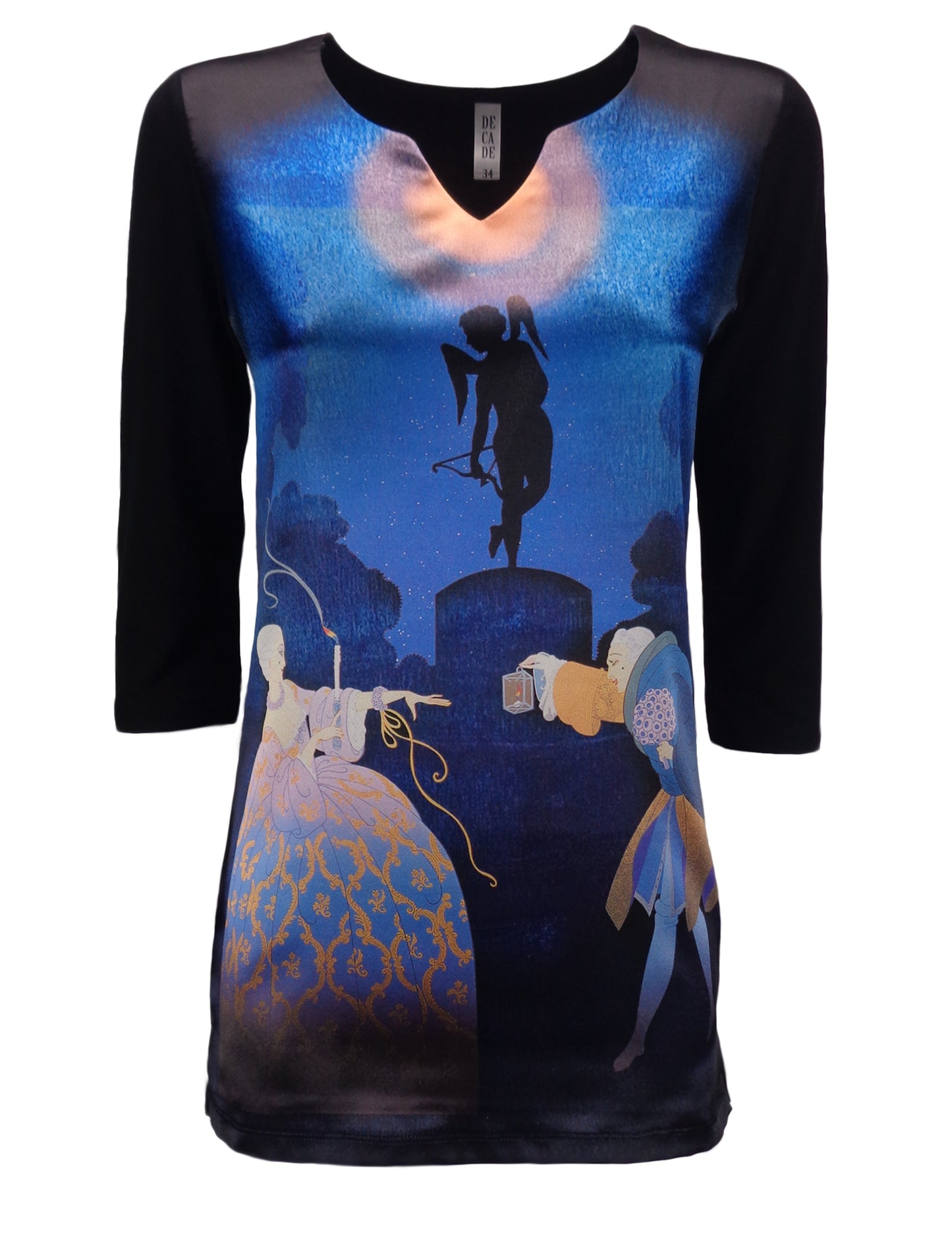 Дамска  туника - тениска с 3/4 ръкав остро деколте