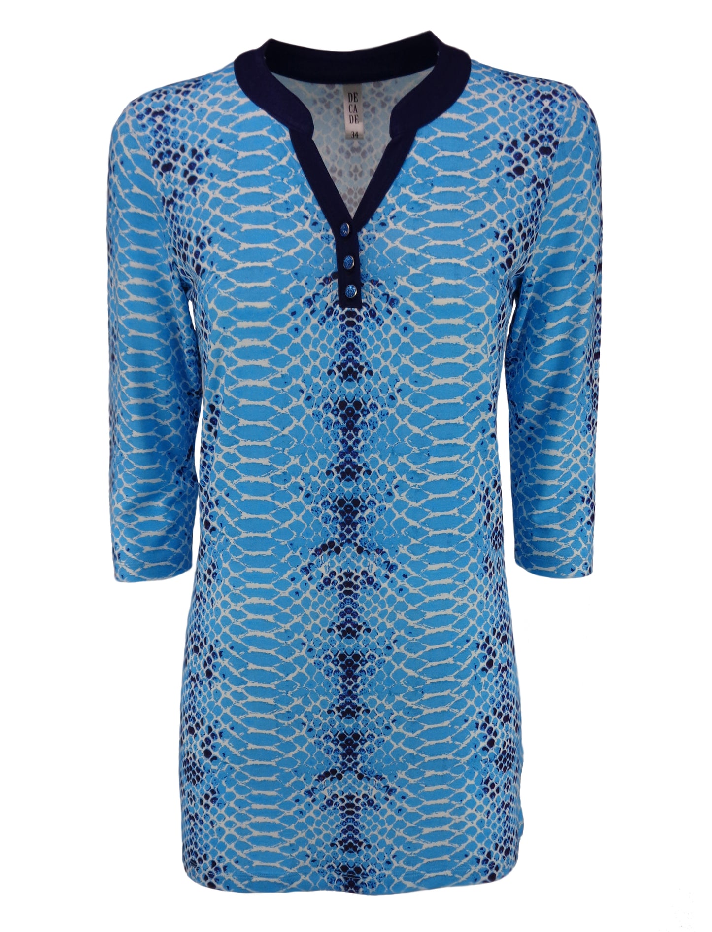 Дамска  туника - тениска с 3/4 ръкав остро деколте с копчета