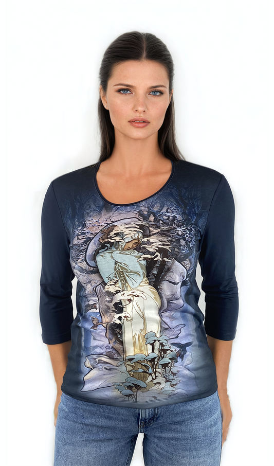 Дамска  блуза - тениска с 3/4 ръкав обло деколте