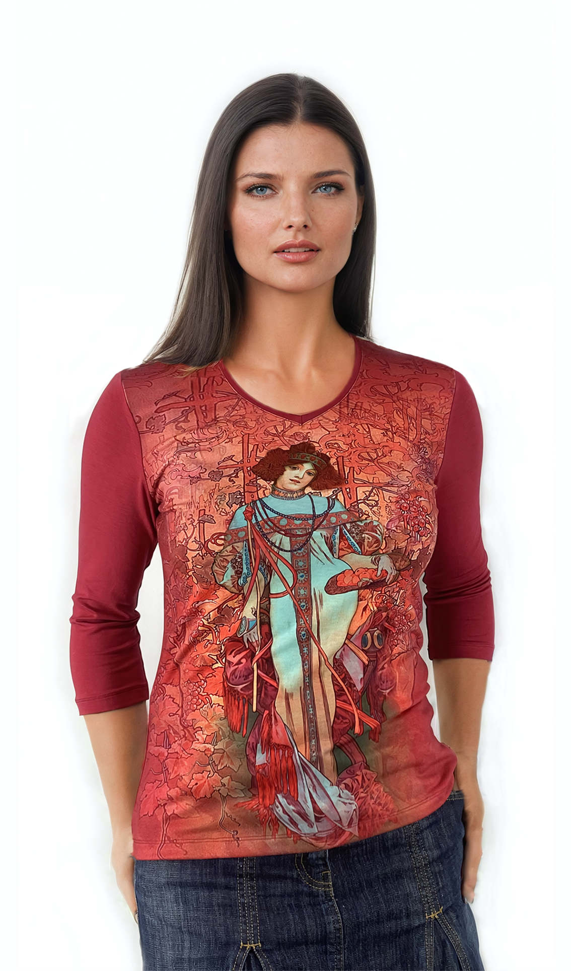 Дамска  блуза - тениска с 3/4 ръкав остро деколте