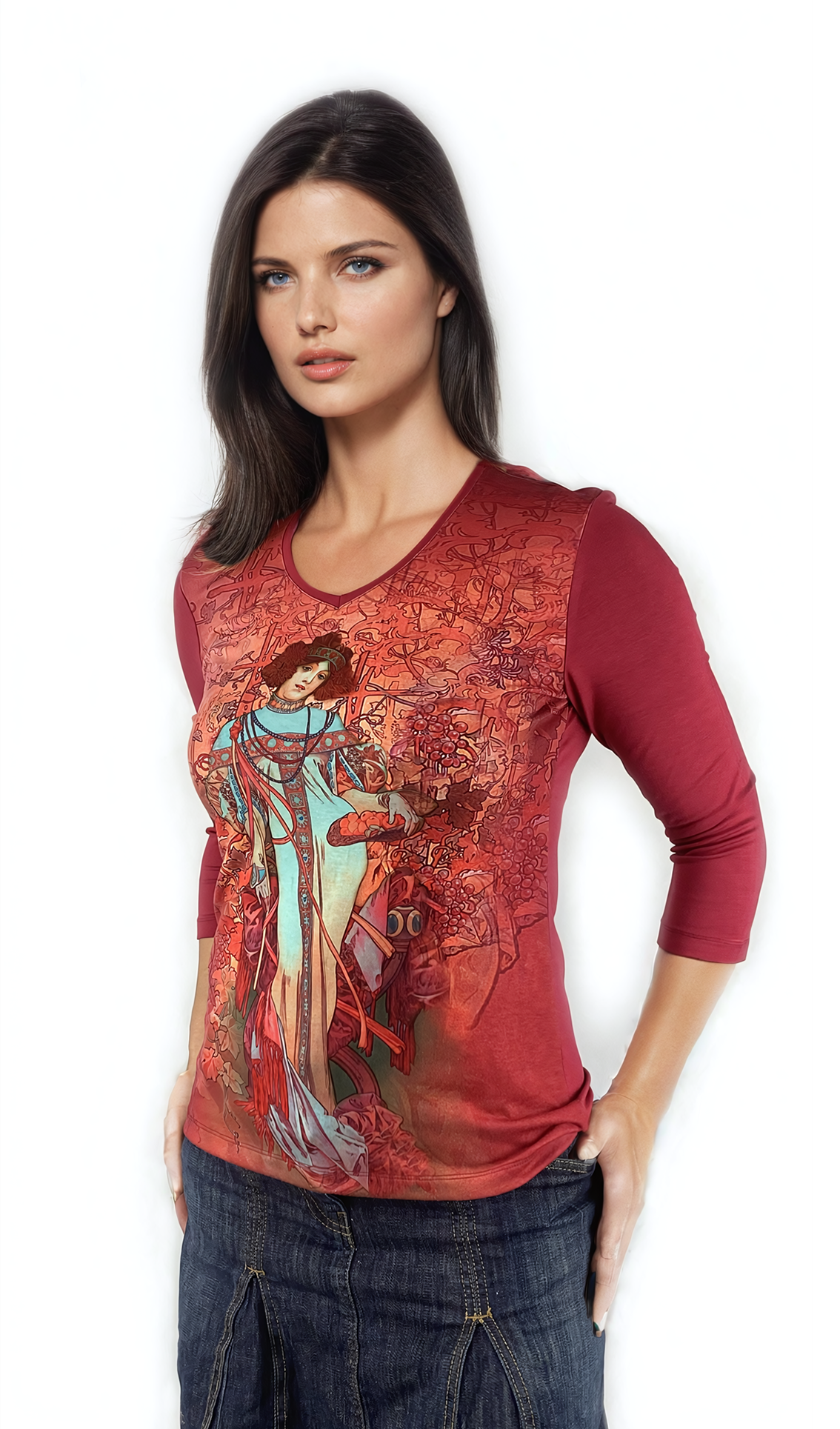 Дамска  блуза - тениска с 3/4 ръкав остро деколте