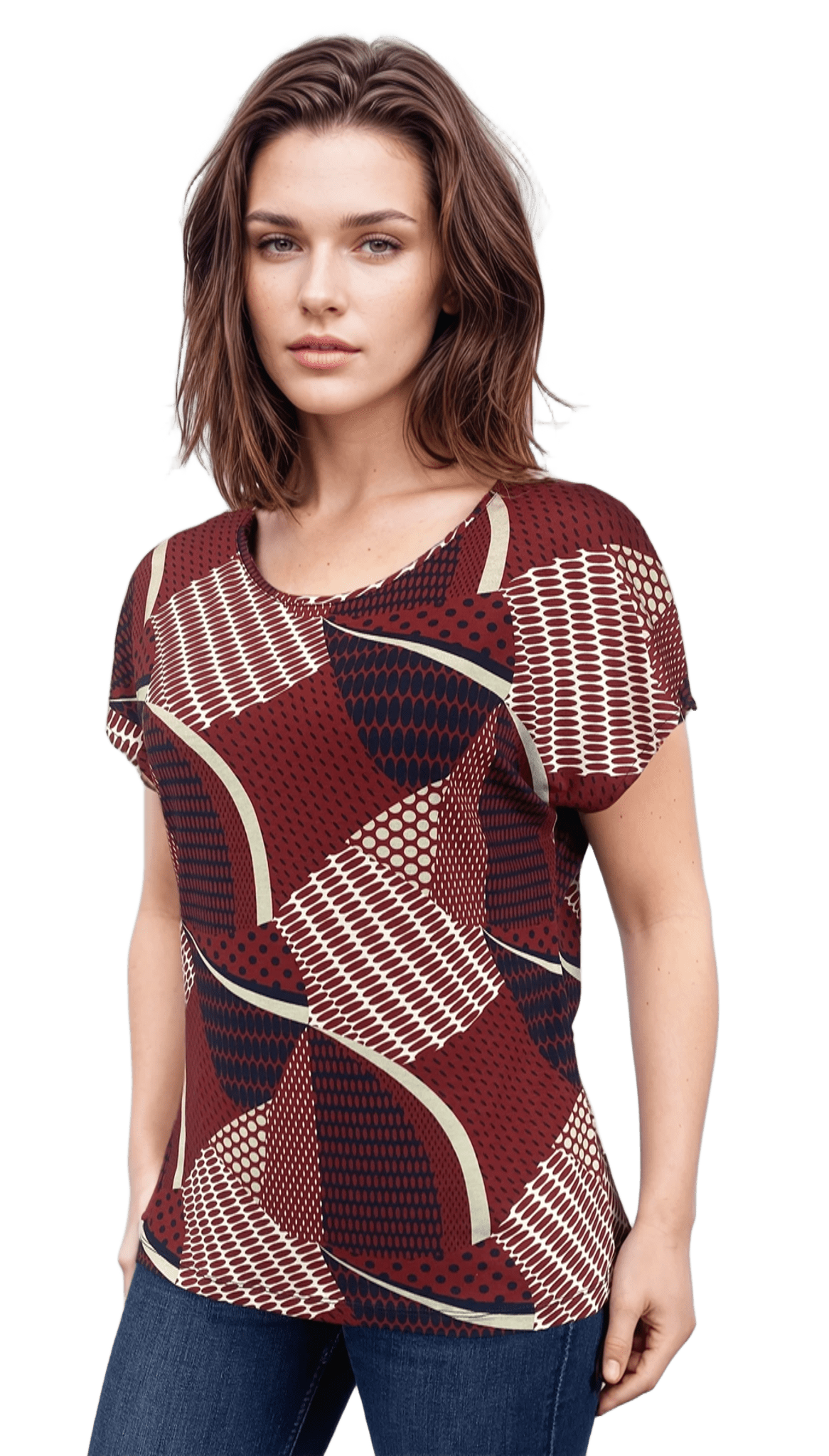 Дамска  блуза - тениска с къс ръкав обло деколте