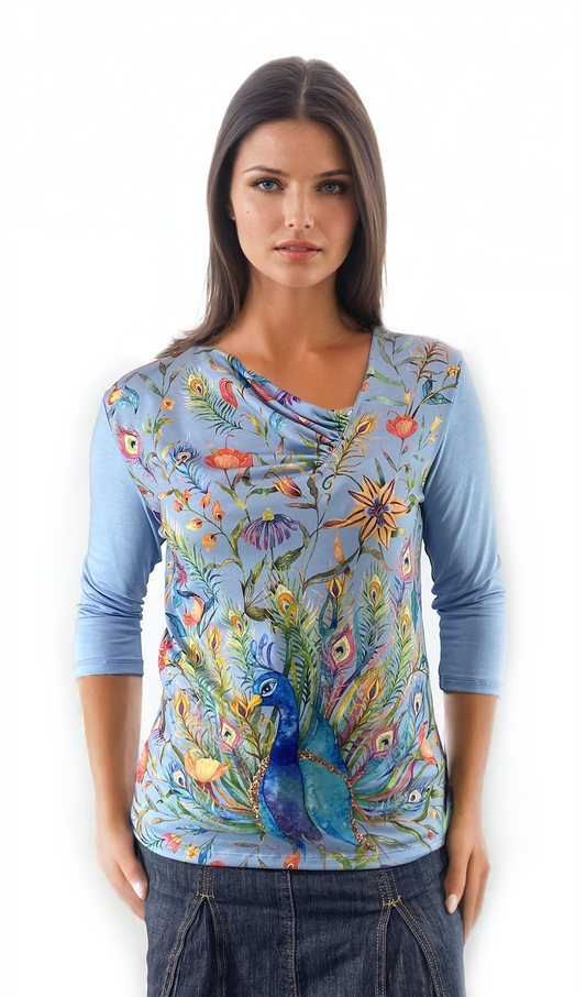 Дамска  блуза - тениска с 3/4 ръкав остро-асиметрично деколте