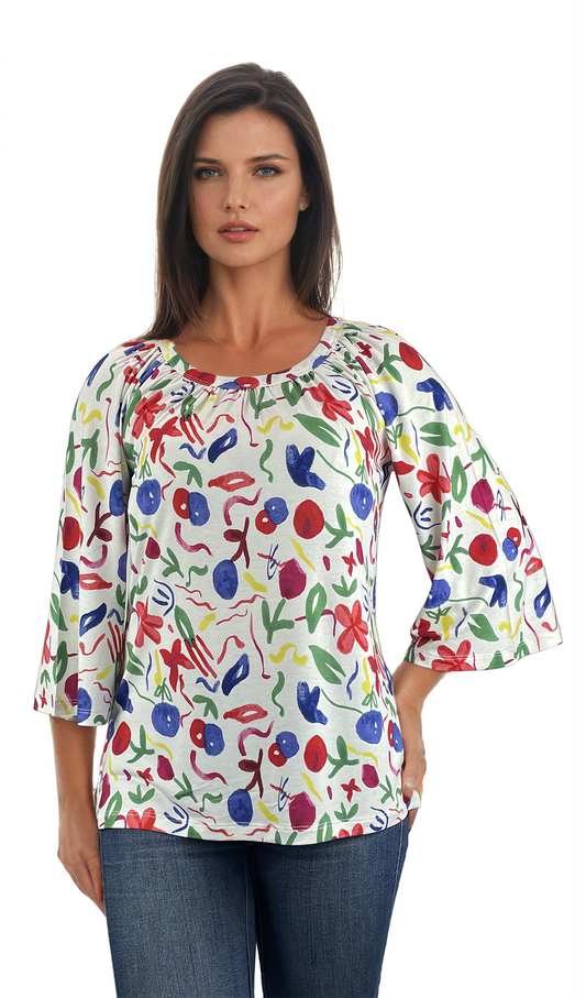 Дамска  блуза - тениска с 3/4 ръкав обло деколте