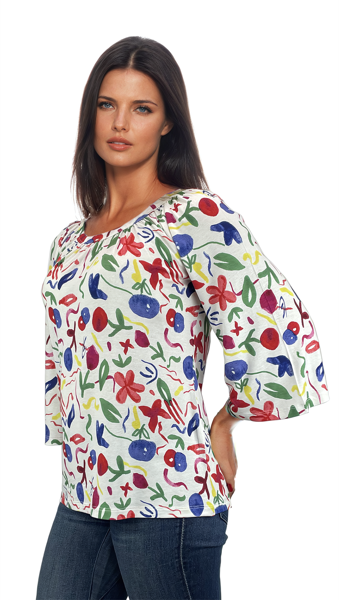 Дамска  блуза - тениска с 3/4 ръкав обло деколте