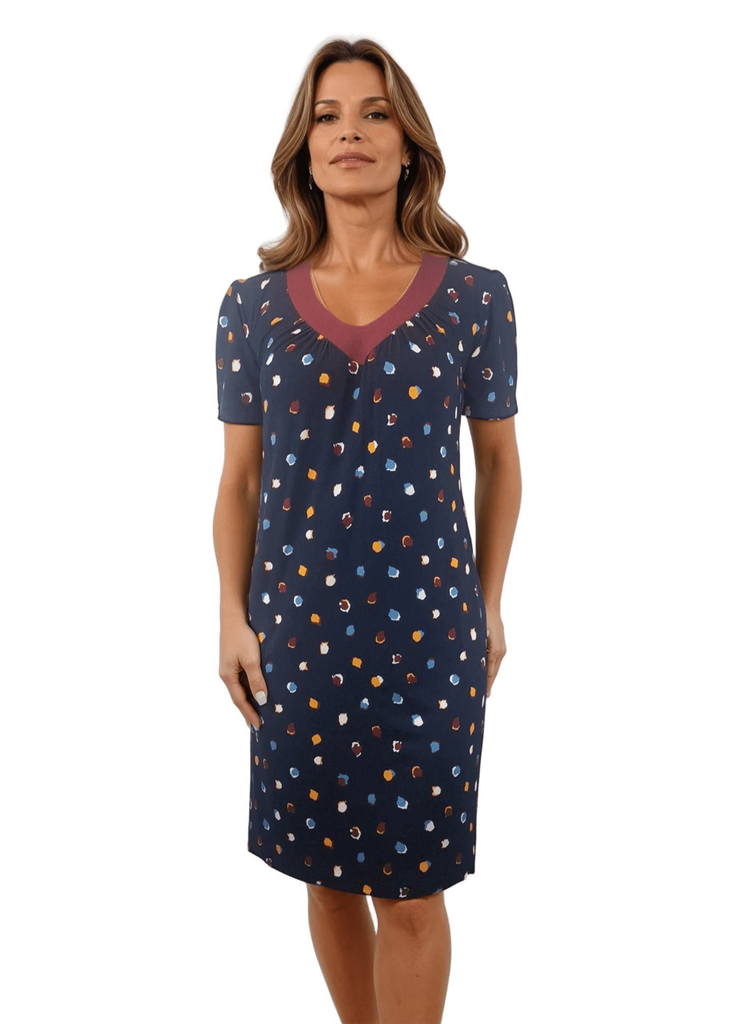 Дамска  рокля с къс ръкав остро деколте