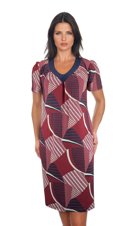 Дамска  рокля с къс ръкав остро деколте