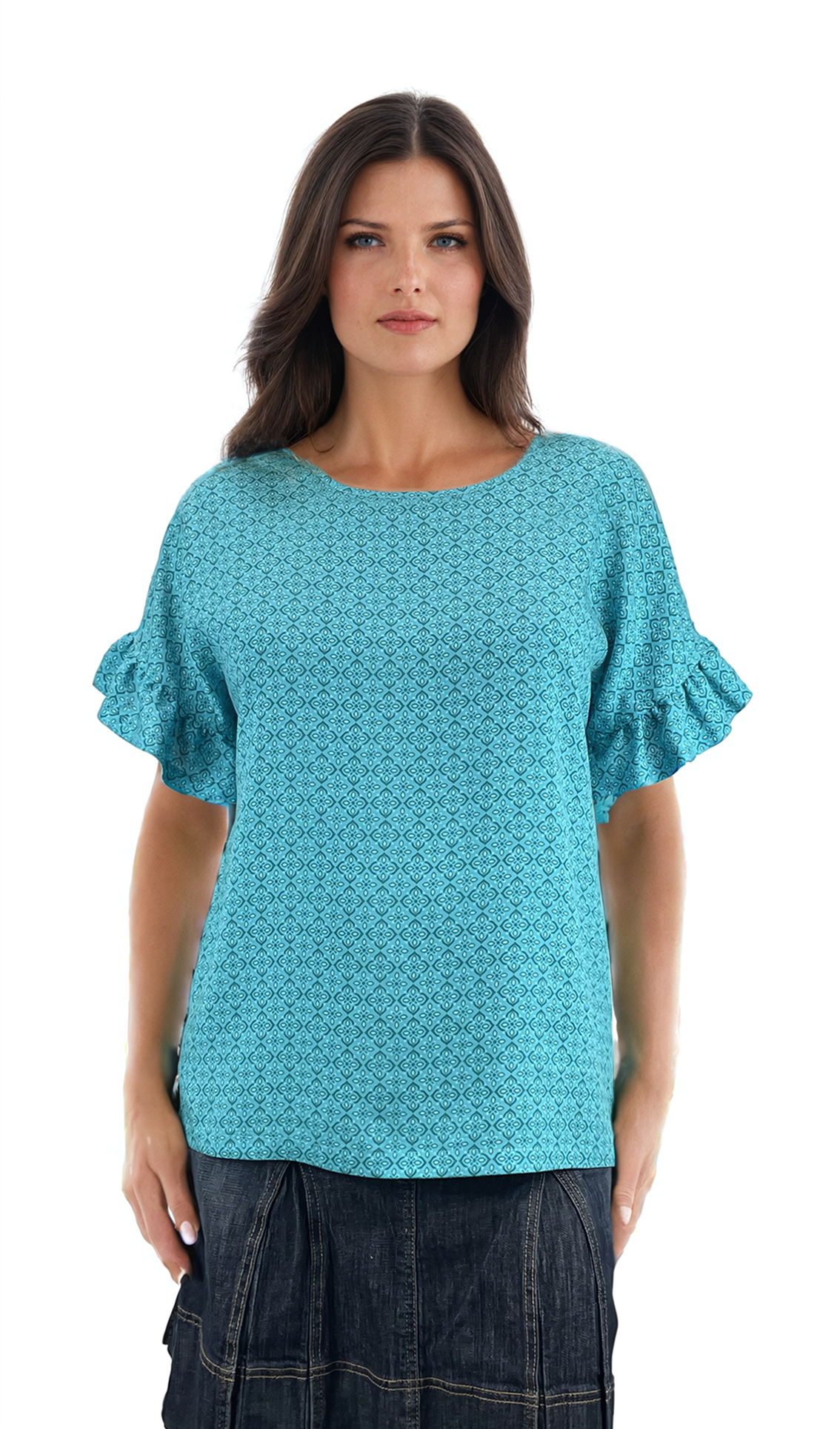 Дамска блуза къс ръкав обло деколте