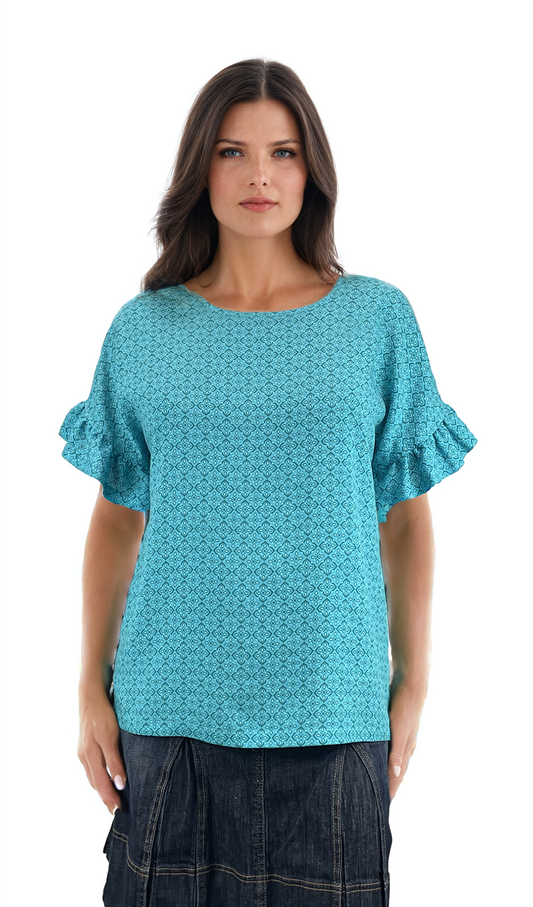 Дамска блуза къс ръкав обло деколте