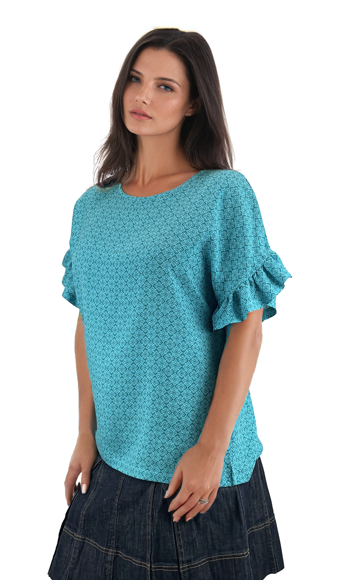 Дамска блуза къс ръкав обло деколте