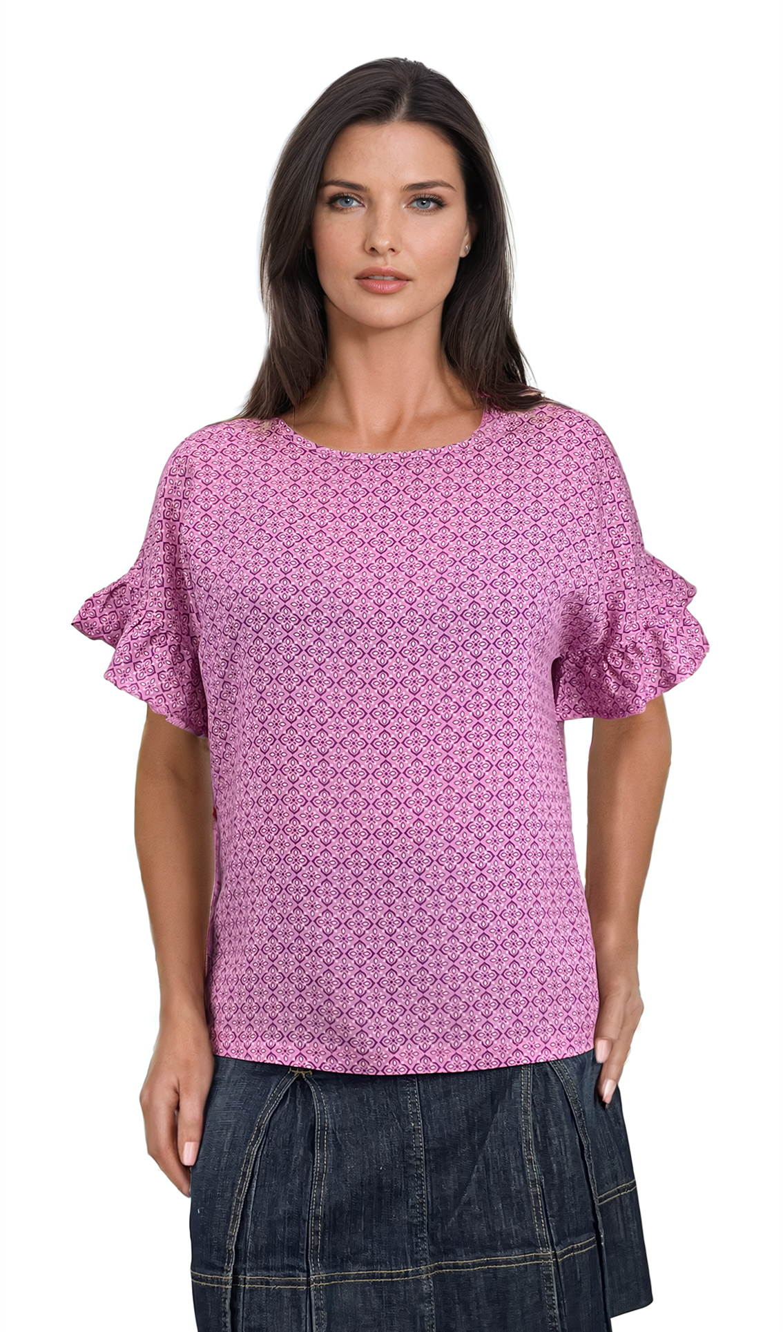 Дамска блуза къс ръкав обло деколте