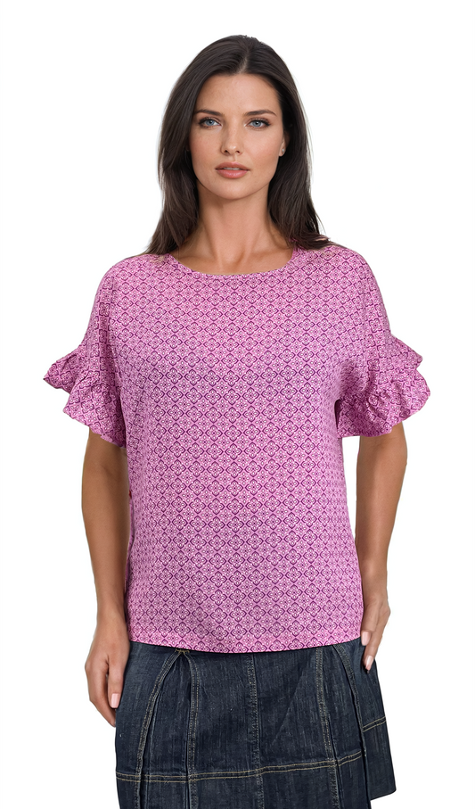 Дамска блуза къс ръкав обло деколте