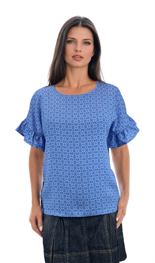 Дамска блуза къс ръкав обло деколте