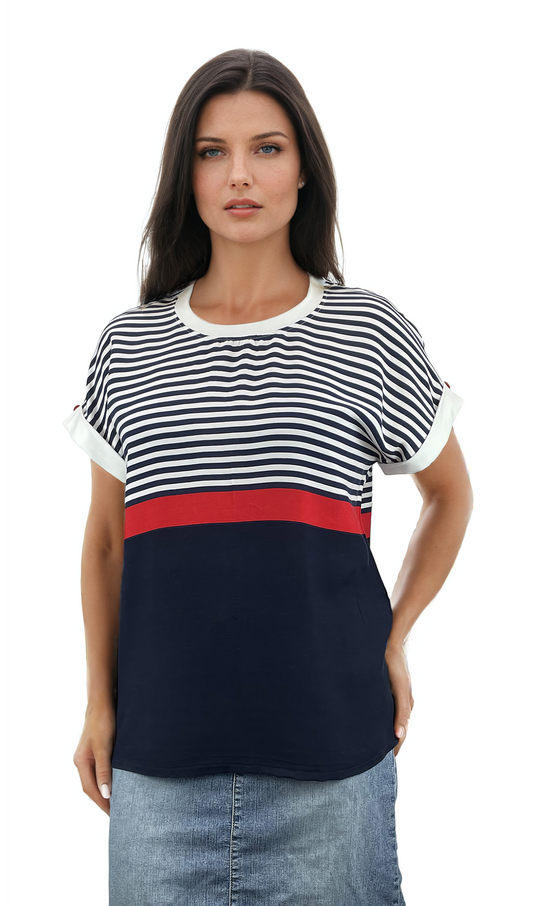 Дамска блуза къс ръкав обло деколте