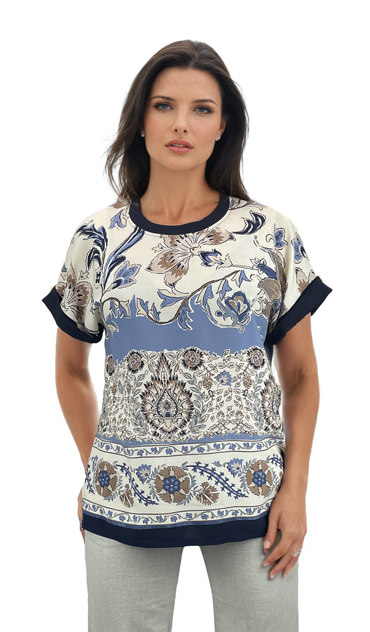 Дамска блуза къс ръкав обло деколте