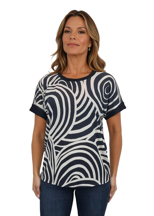 Дамска блуза къс ръкав обло деколте