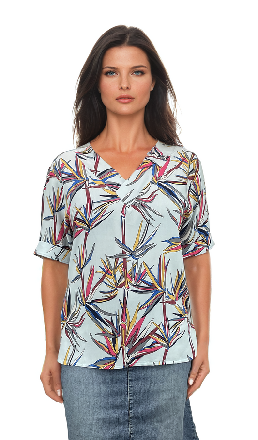 Дамска блуза къс ръкав остро деколте