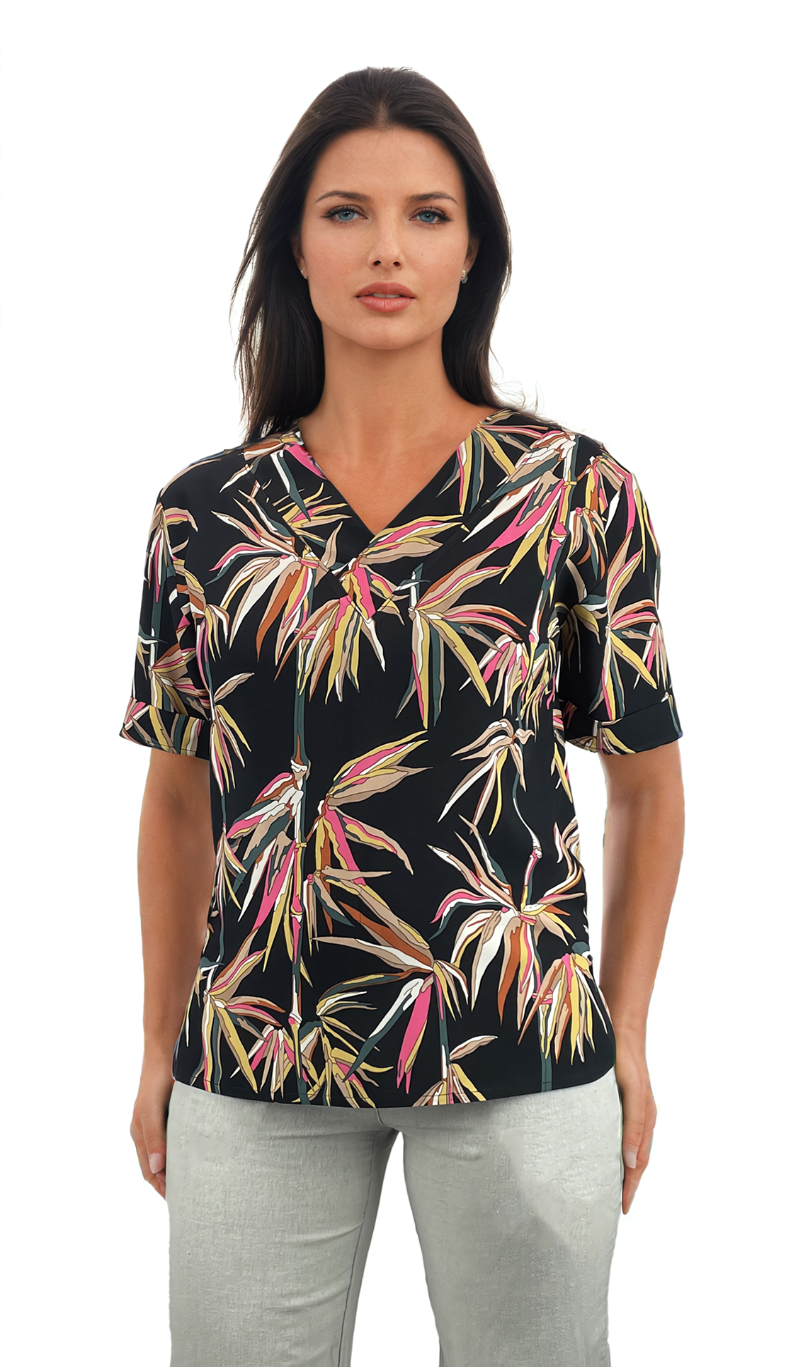 Дамска блуза къс ръкав остро деколте