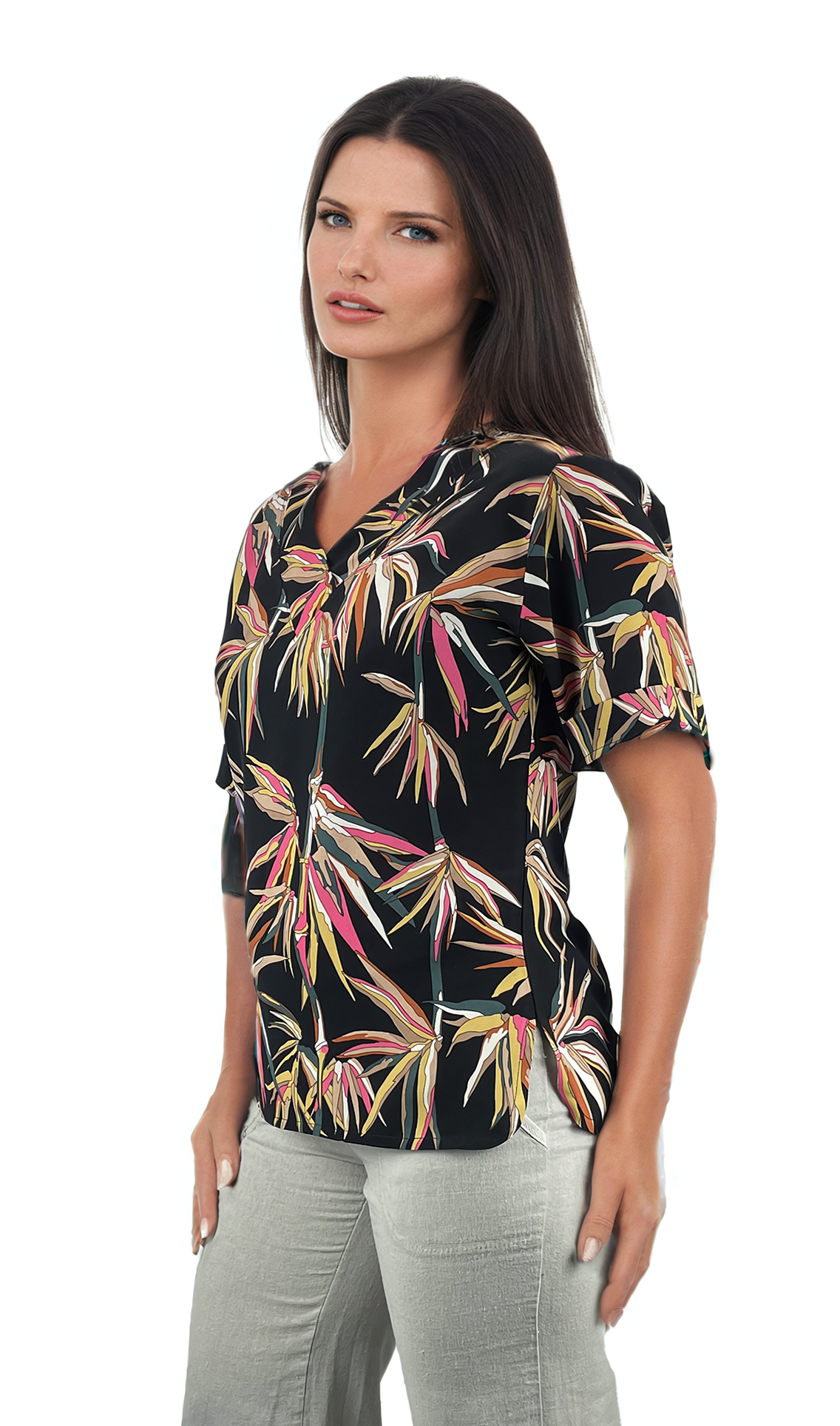 Дамска блуза къс ръкав остро деколте