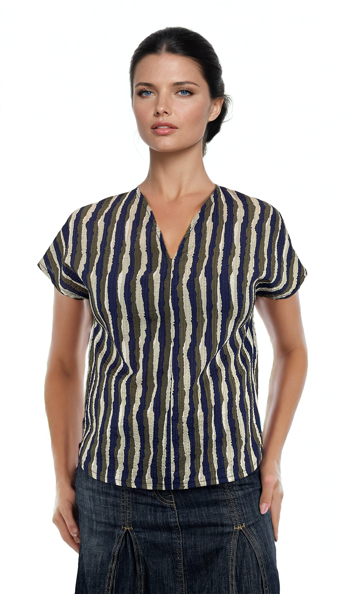 Дамска блуза къс ръкав остро деколте