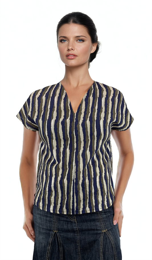 Дамска блуза къс ръкав остро деколте