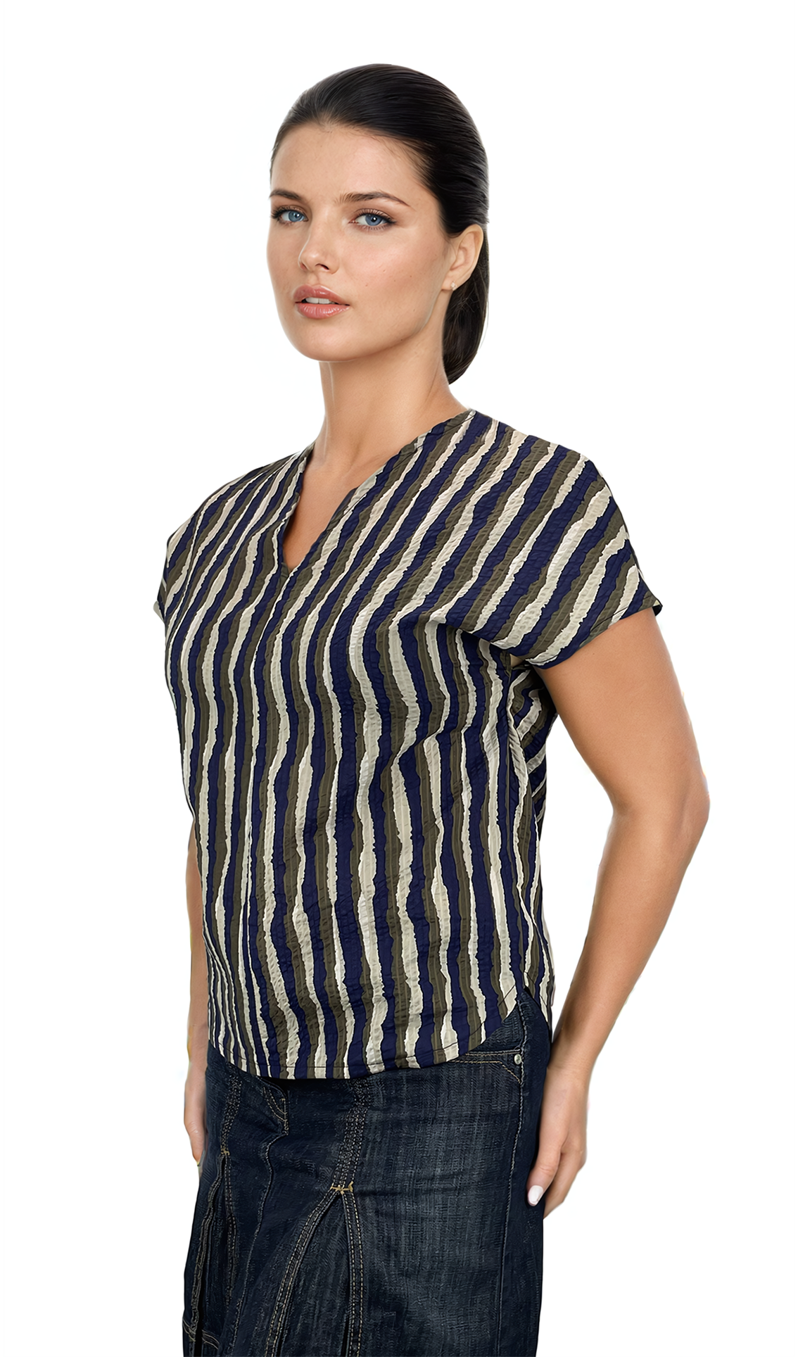 Дамска блуза къс ръкав остро деколте