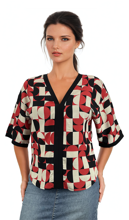 Дамска блуза 3/4 ръкав остро деколте