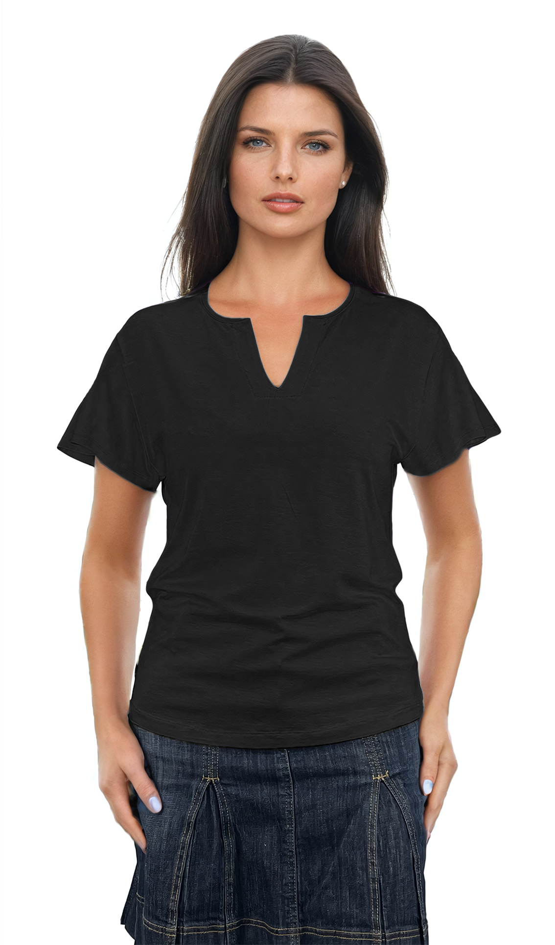 Дамска блуза - тениска къс ръкав остро деколте