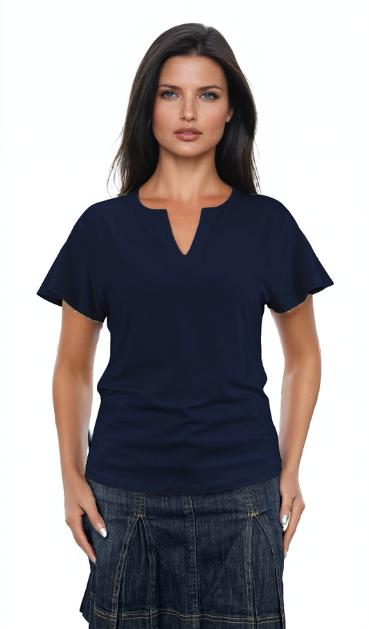 Дамска блуза - тениска къс ръкав остро деколте