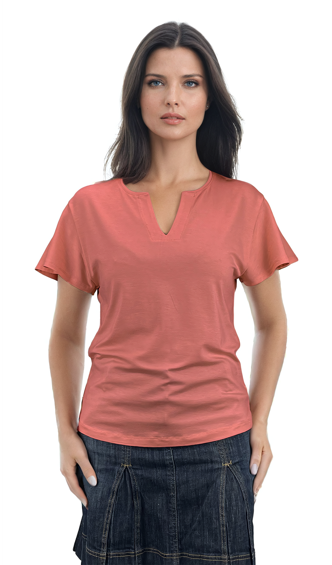 Дамска блуза - тениска къс ръкав остро деколте