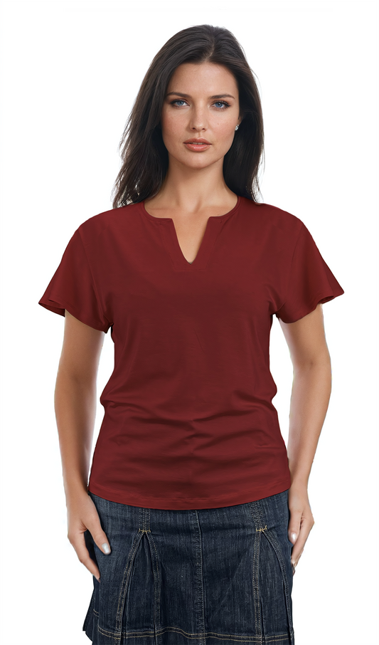 Дамска блуза - тениска къс ръкав остро деколте