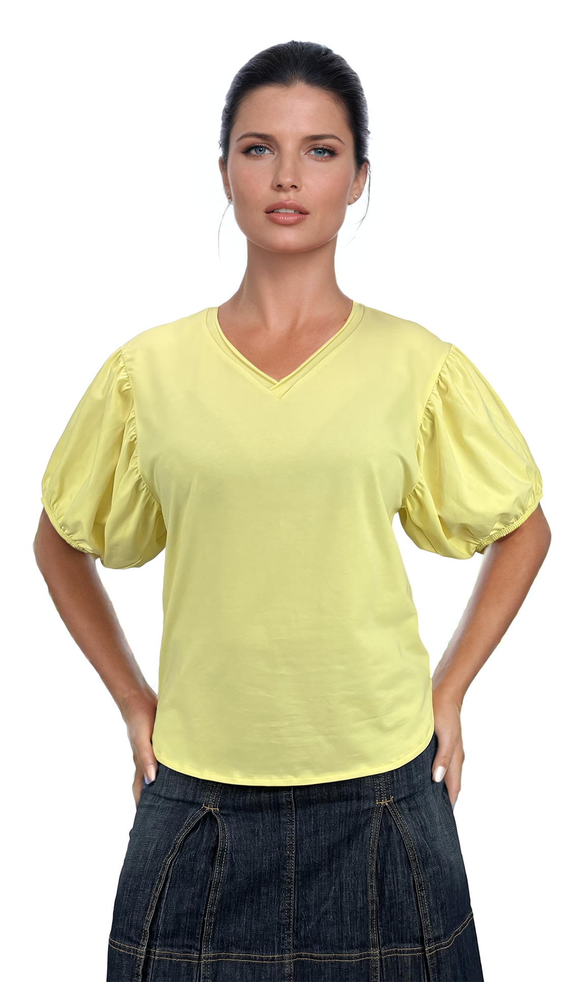 Дамска блуза - тениска къс ръкав остро деколте