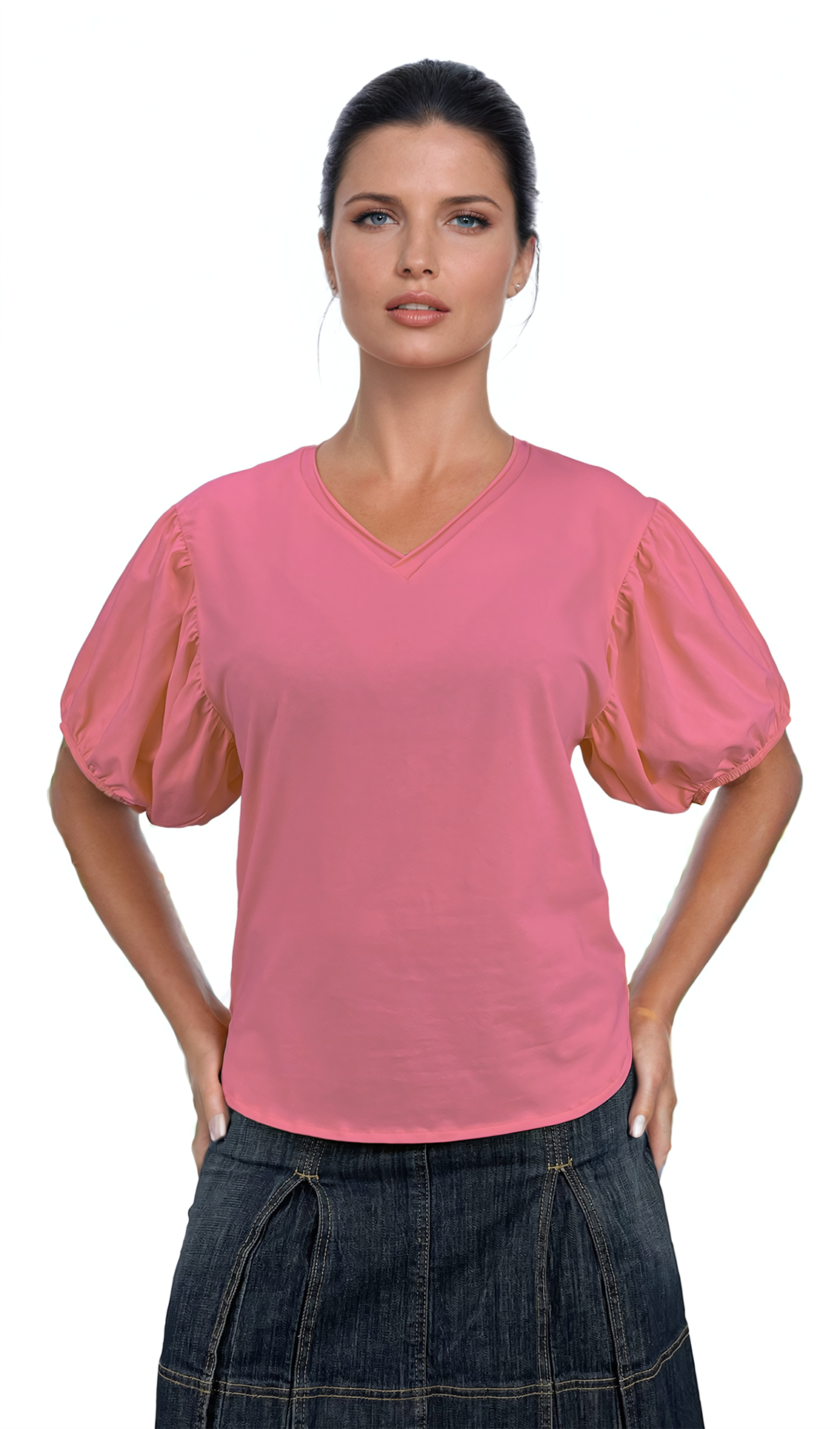 Дамска блуза - тениска къс ръкав остро деколте