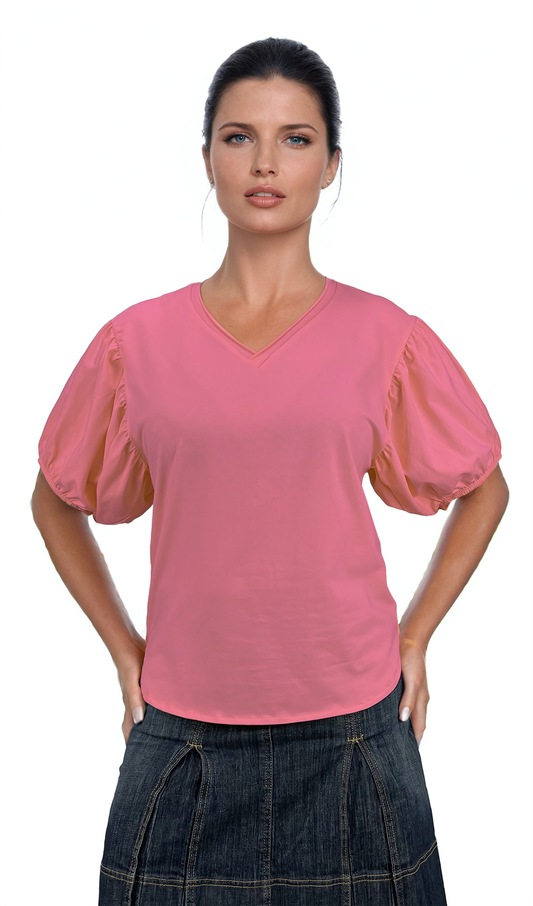 Дамска блуза - тениска къс ръкав остро деколте